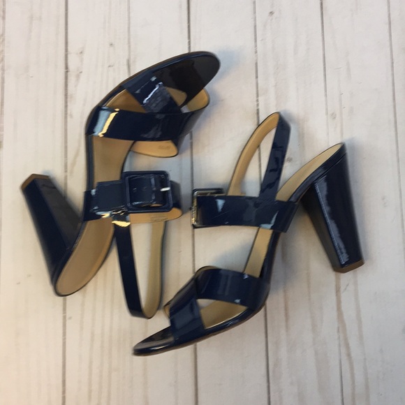 navy patent sandals